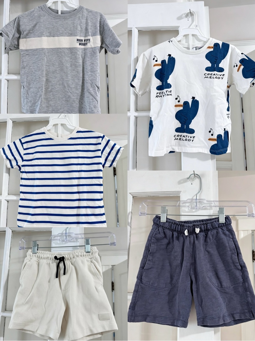 Zara Kids 5-Piece Tee & Short Set - White, Gray, Blue, Cream, Navy